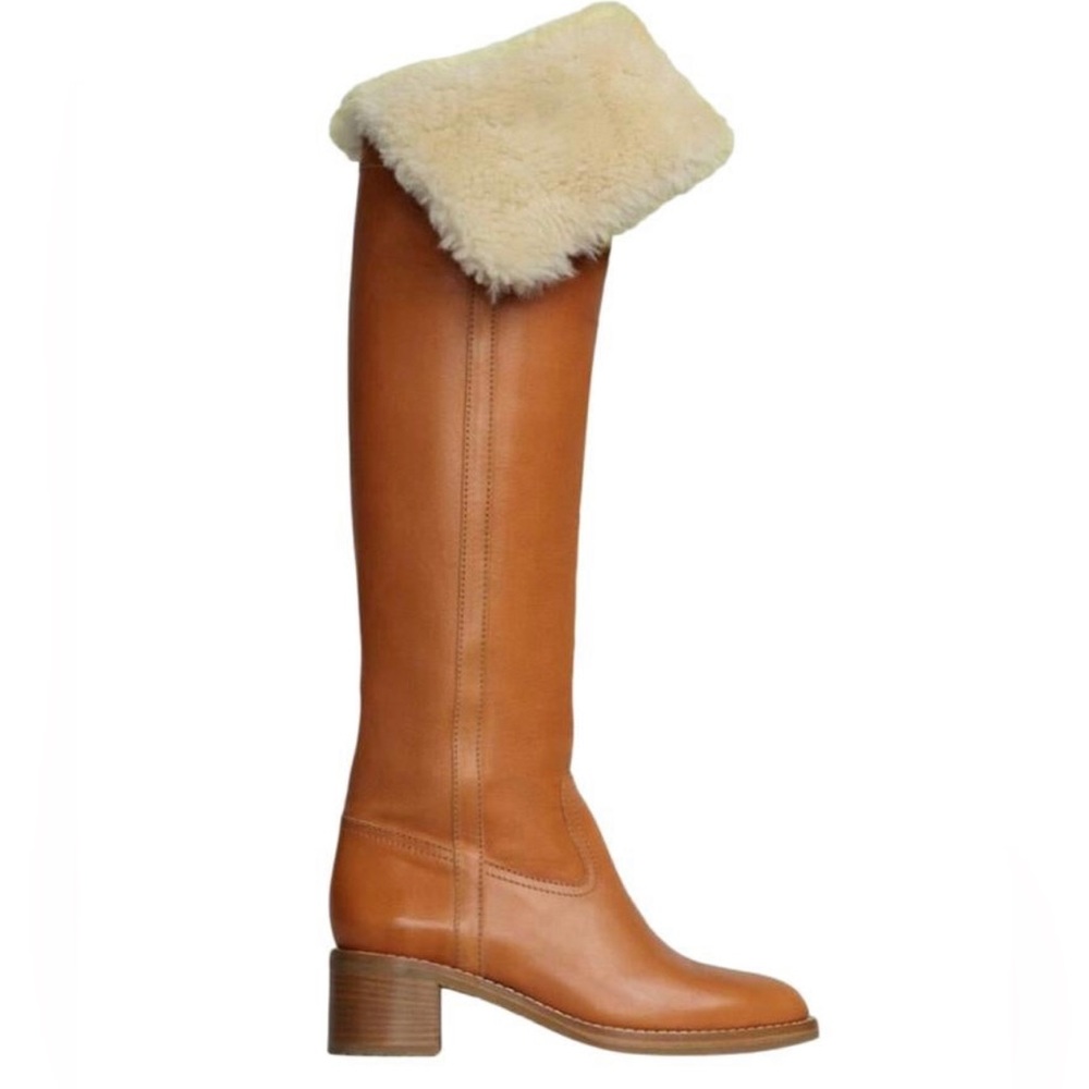 CELINE NEW SEASON 2020 LEATHER SHEARLING THIGH HIGH BOOTS US SZ 37.5 - Picture 5 of 6